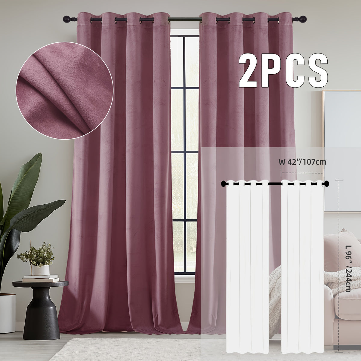 2pcs Velvet Room Darkening Curtains | Vintage Soundproof and Thermal Insulated, Elegant Soft Velvet Grommet Top Curtains for Living Room and Bedroom, Unlined, Solid Color, Fashionable Valentine'S Day Décor