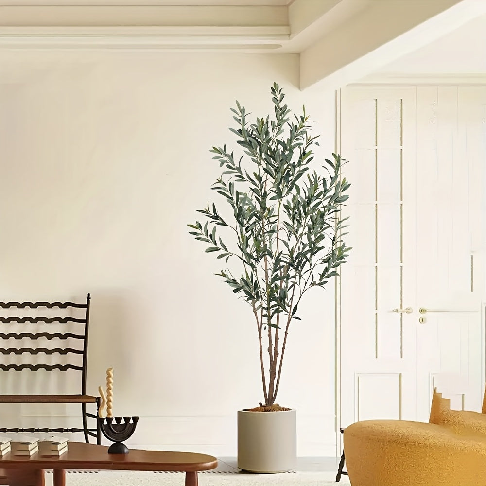 47.24inch/59.06inch/70.87inch/82.68inch Artificial Olive Tree with Realistic Black Fruits - Multi-Branch Broad-Leaved Mediterranean Plant, High-Quality Plastic Nordic Style Home Decor for Living Room, Kitchen, Hotel, Mall - No Maintenance Year-Round Decor