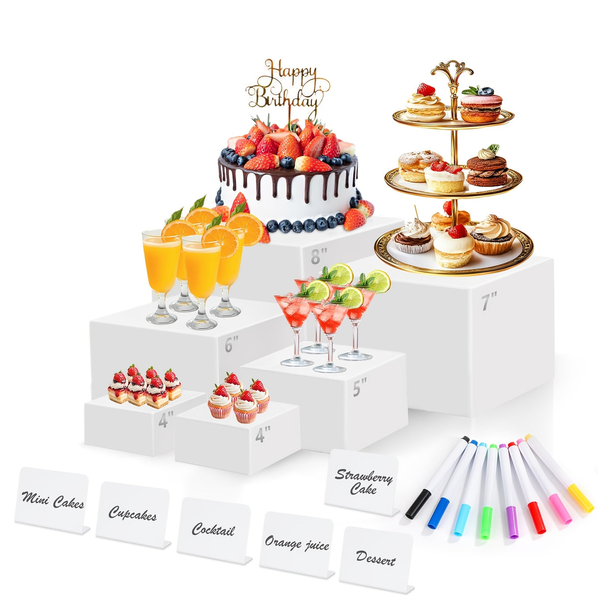 6pcs Buffet Risers, Large Food Risers for Buffet Table, Display Stand Shelf for Party, Catering, Jewelry & Collectibles, White Acrylic Nesting Boxes for Food Display (10" 9" 8" 7" 6" 5"), Gift for Valentine's Day, Birthdays, Weddings, Thanksgiving