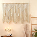 Cotton Rope Wall Tapestry, Handwoven Cream White Bohemian Vertical Wall Hanging for Bedroom, Living Room, Narrow Entryway and Wedding Backdrops