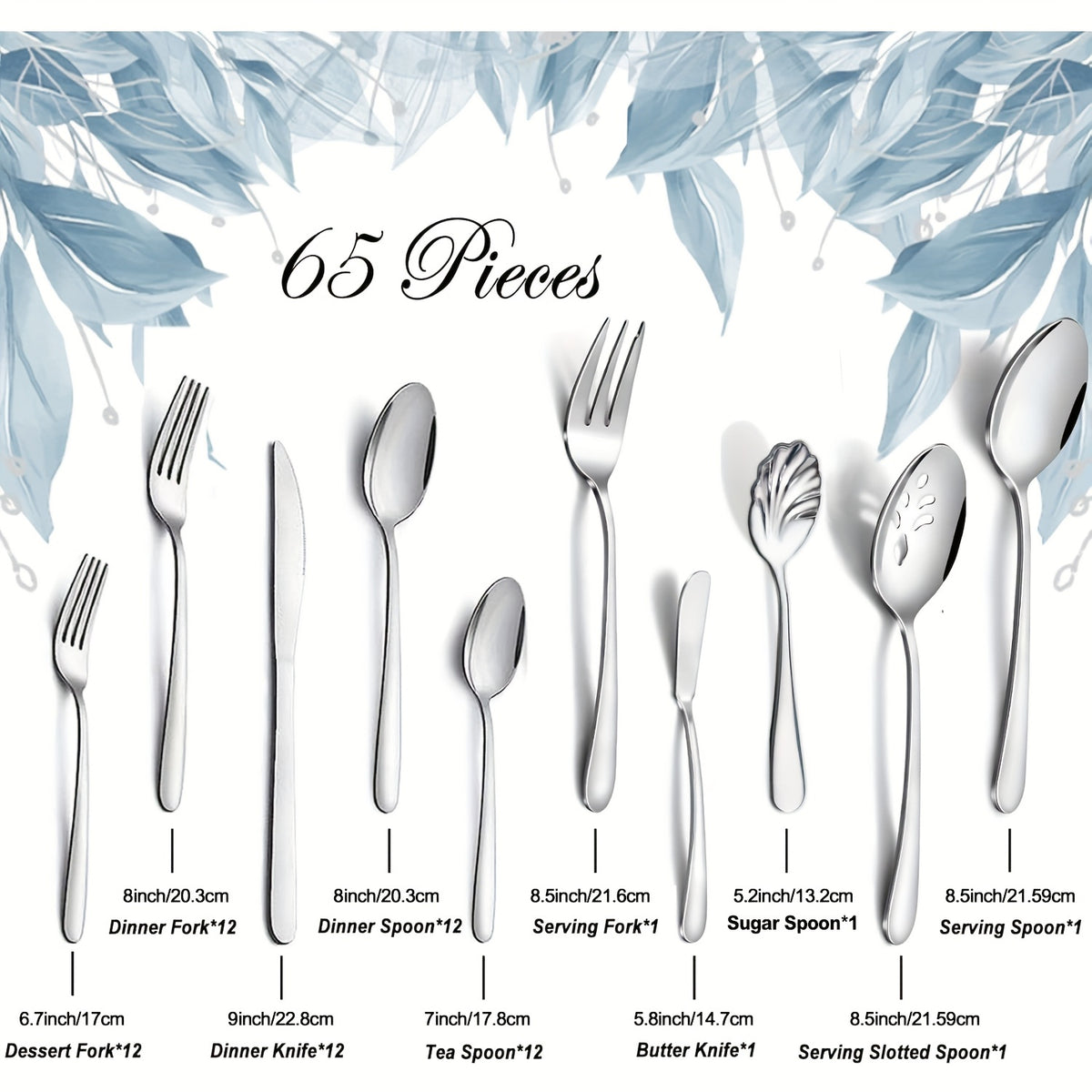 20/24/30/65pcs Stainless Steel Silverware Set, Flatware Set for Kitchen, Cutlery Set with Forks, Spoons, Knives, Serving Set, Modern Flatware Set Service for 4/4/6/12