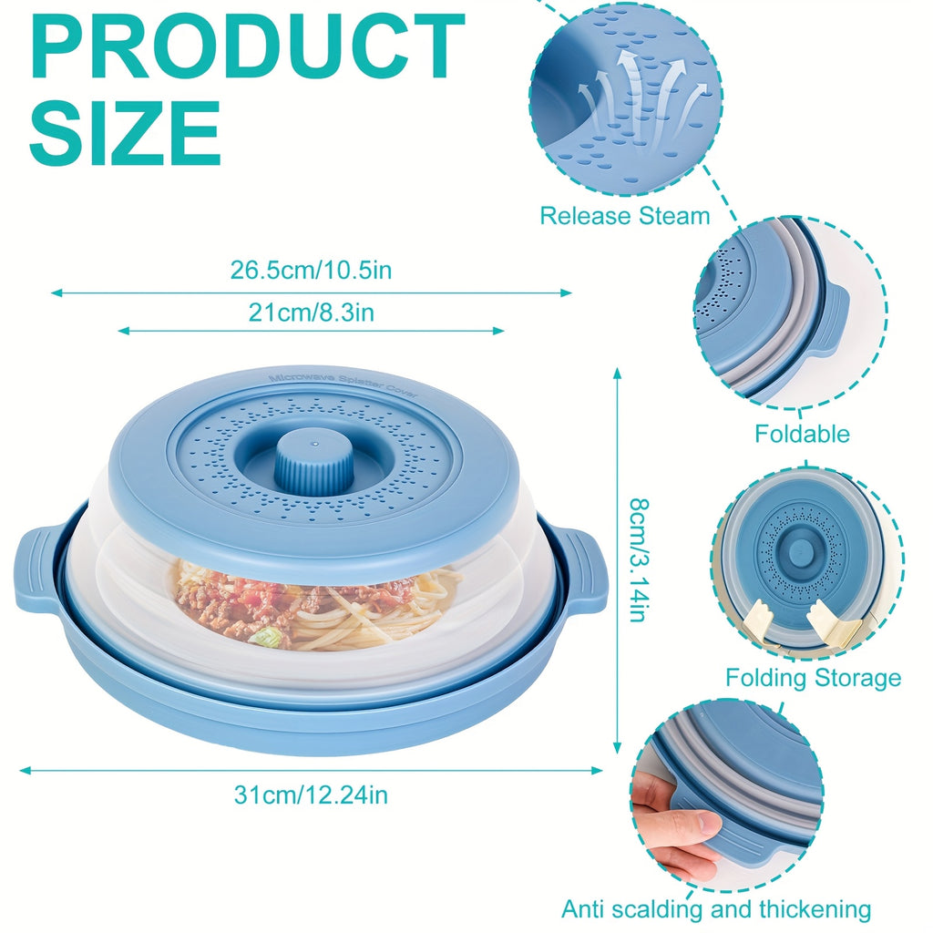 2026 New Microwave Food Splash Guard & Base Mat - 10.5" Foldable Ventilated Cover with Anti-Scalding & Thickening Design, Durable Plastic & Silicone for Kitchen & Dining Room Safety