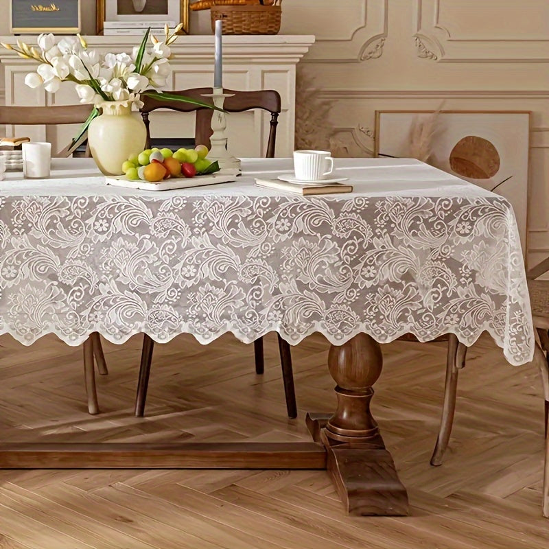 1pc French Paisley Lace Tablecloth, Rectangular Polyester Table Runner for Dining and Coffee Table, Washable, Easy Clean, Home Decor for Christmas, Machine, Solid Pattern, Square Shape