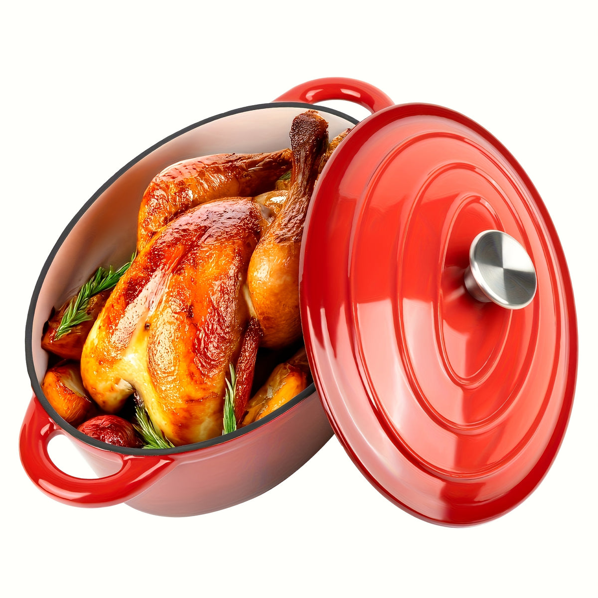 Dutch Oven Made of Cast Iron with an Enamel End, Equipped with a Lid And Two Handles. Perfect for Baking Bread, Slow Cooking, And Roasting. It Offers Great Sealing Capabilities And Works with for All Types of Heat Sources