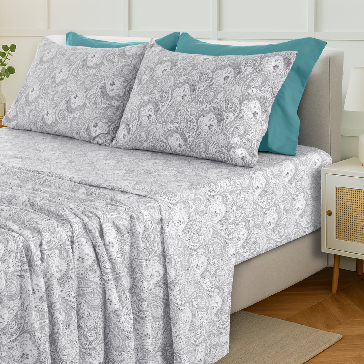 Hannah Bedding Paisley Sheet Set – 4/6-Piece Soft 100% polyester Bed Sheets, Wrinkle-Free & Luxurious – Includes Deep Pocket Fitted Sheet, Flat Sheet & Pillowcases – Available in 6 Sizes & Multiple Colors