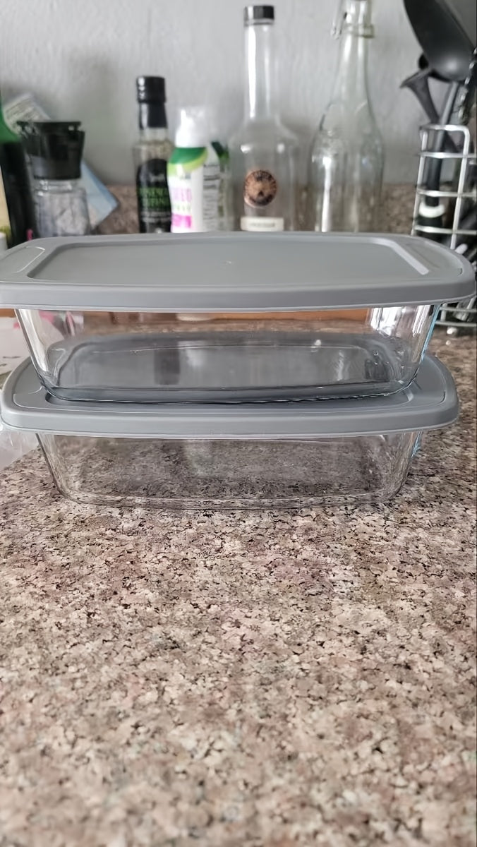 1/2pcs Large-Capacity Glass Baking Dish with Lid, 60.87oz/ 1.9 Qt, with Handles, Stackable, Microwave & Oven Safe, Specialized for Baking Bread & Cakes, Airtight Storage Container, Rectangular Toast Pan, Food Storage Container