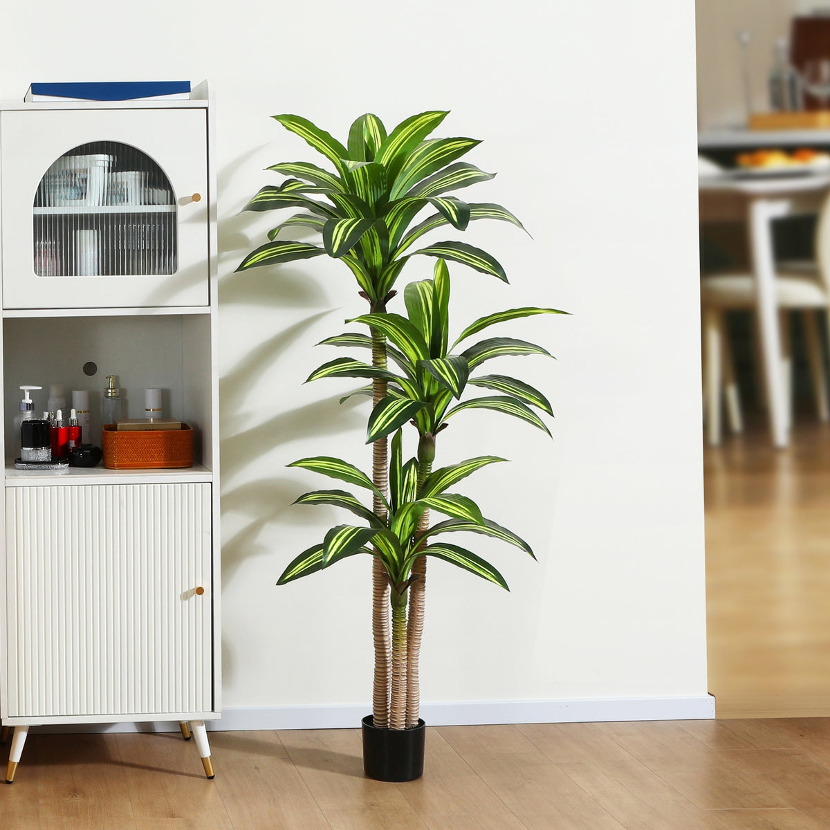 4ft/5ft/6ft Artificial Dracaena Tree in Pot - Realistic Faux Plastic Tropical Floor Plant with Easy Assembly, All-Season Indoor/Outdoor Decor for Home Office Living Room Porch, Housewarming Gift (Includes Container), Best for Christmas, Perfect for Thanks