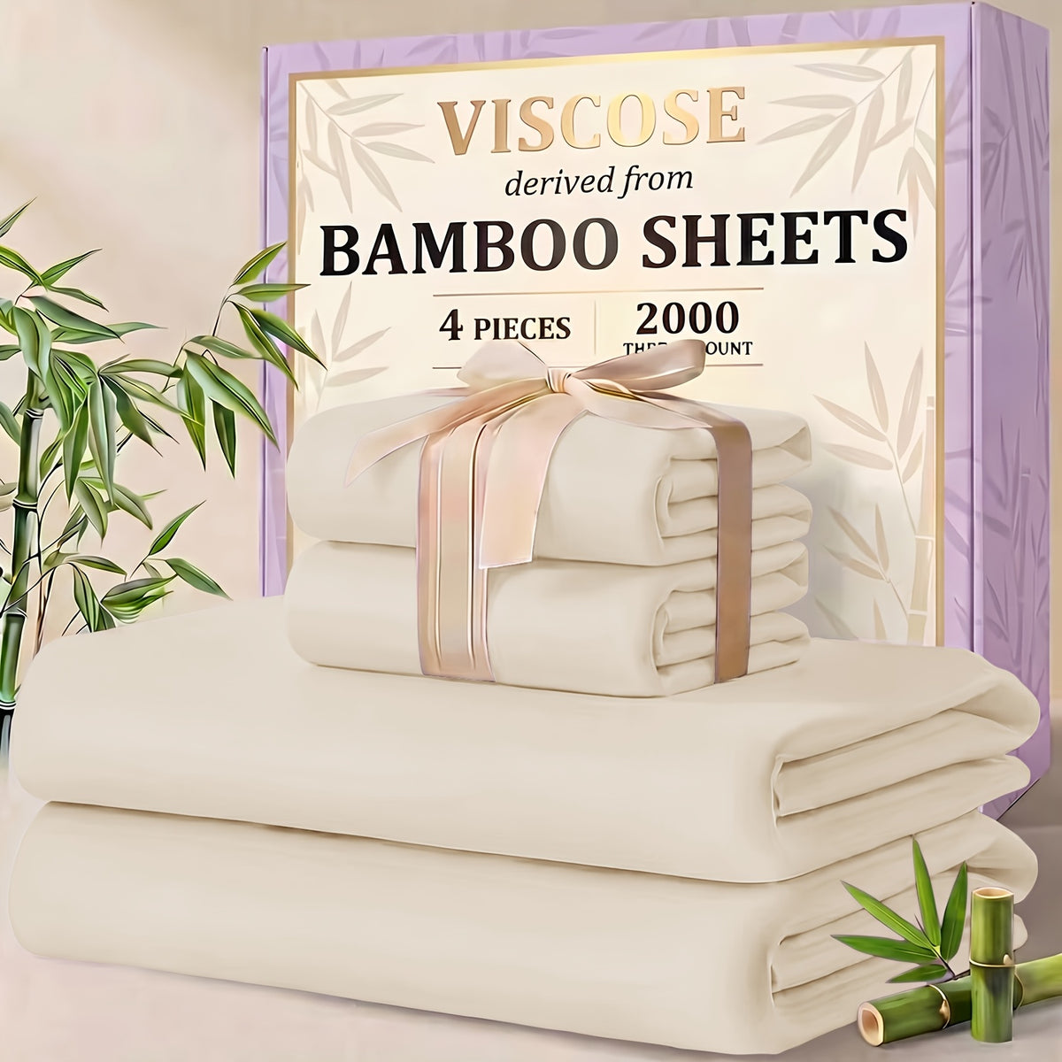 4/6pcs Cooling Bamboo Sheet Sets - Queen Size Soft 2000TC Luxurious Hotel Sheets, Luxury Kids Fitted Sheet, with 16-Inch Deep Pocket, Kids Sheet & Pillowcases And Breathable Night Sweats, Suitable for All Seasons, Twin/Full/Queen/King