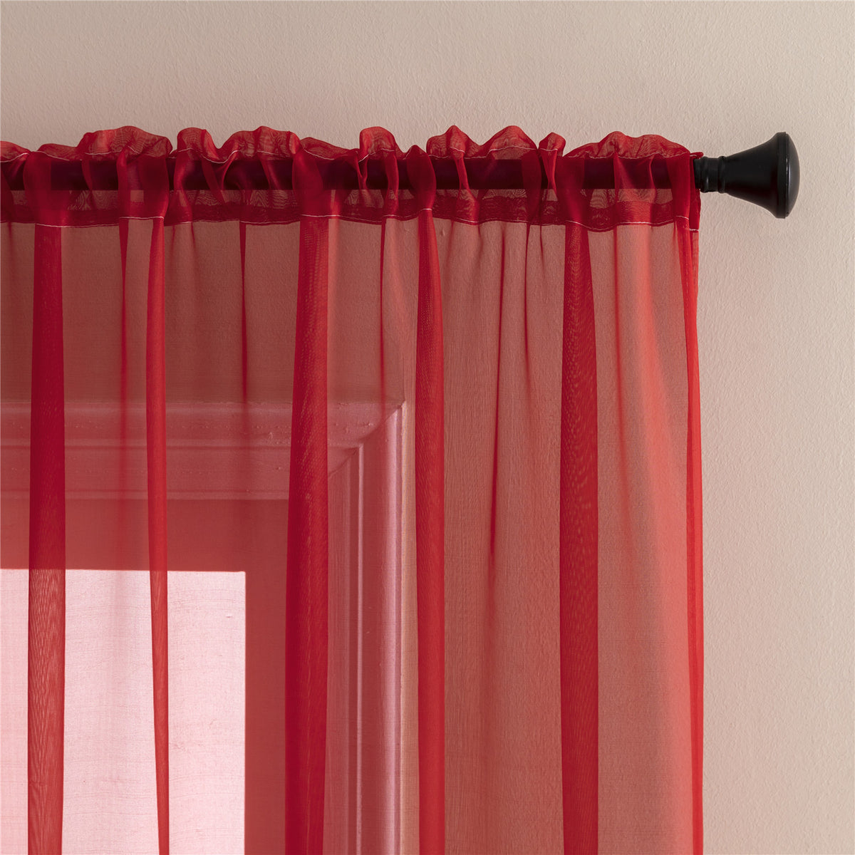 2 Panels Basic Modern Sheer Curtains - Rod Pocket Design Light Filtering Privacy Simple Design Window Drapes for Living Room, Bedroom, and Modern Home Decor Available in Red/Green/Blue/White/Black/Khaki/Yellow