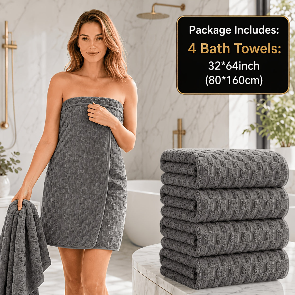 4pcs Oversized Bath Towel Set 32"x64" Extra Large Microfiber Towels Ultra Soft Quick Drying Multi Color Combo Beige White Light Blue Dark Gray And Random Color Luxurious Spa Grade Bath Towels for Home Family Or Gifting Modern Coastal Style
