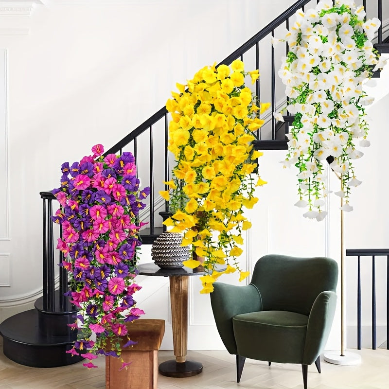 Morning Glory Faux Flower Bundles, 4-Piece Artificial Hanging Floral Decor for Front Porch Planters, Window Boxes, Garden Displays and Home Styling