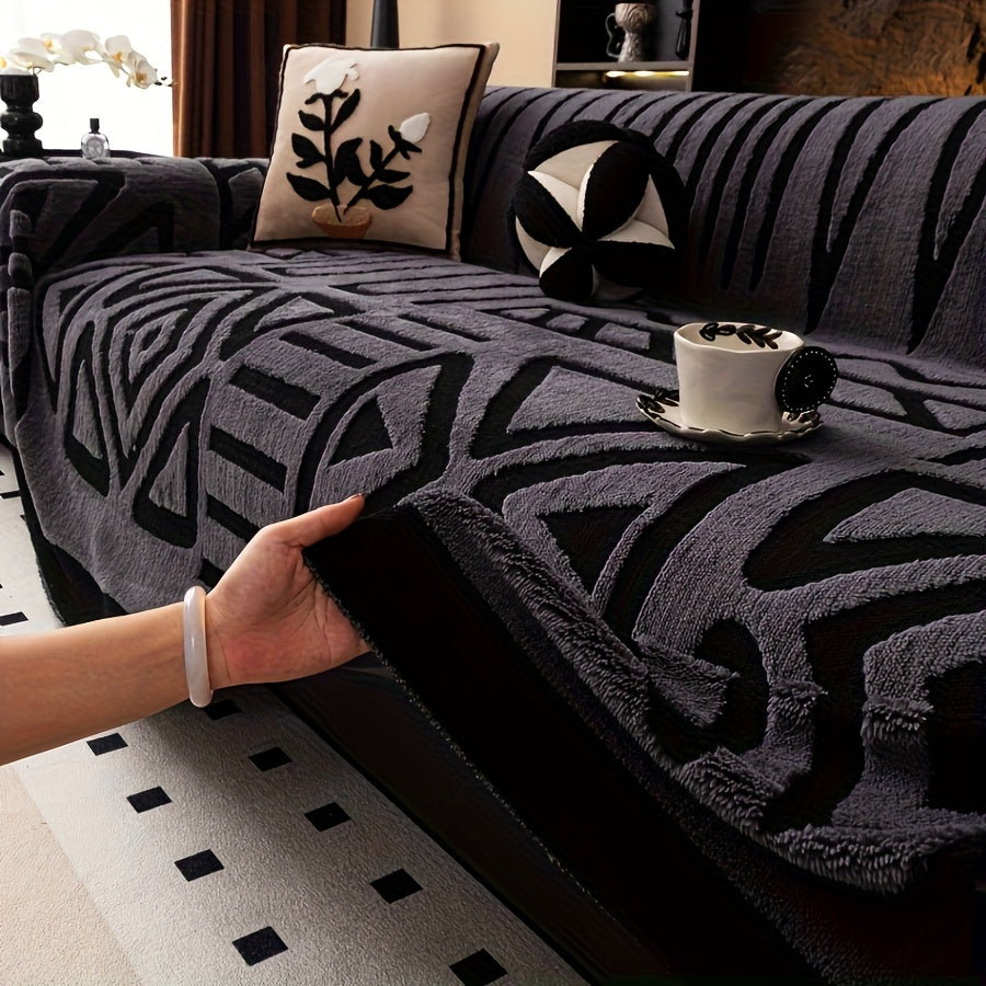 1 New Bohemian Style Sofa Cover Retro Woven Cozy Throw Pet Friendly Slip Resistant Luxury Thick Velvet Couch Cover Machine Washable Soft Plush Decor for Armchair Loveseat 3 Seater 4 Seater Sectional Sofa