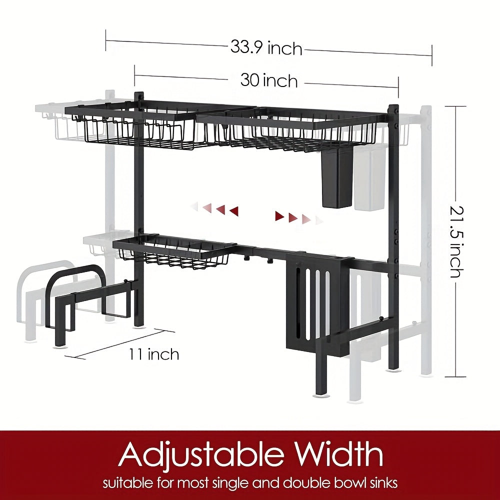 Expandable Multi-Tier Black Kitchen Organizer with Dish Rack, Drainage Tray, Spice Shelf & Towel Holder - Space-Saving Sink Storage for Dishes, Utensils | Durable Black Metal | Dustproof Design, Kitchen Accessories, Kitchen Organizers And Storage