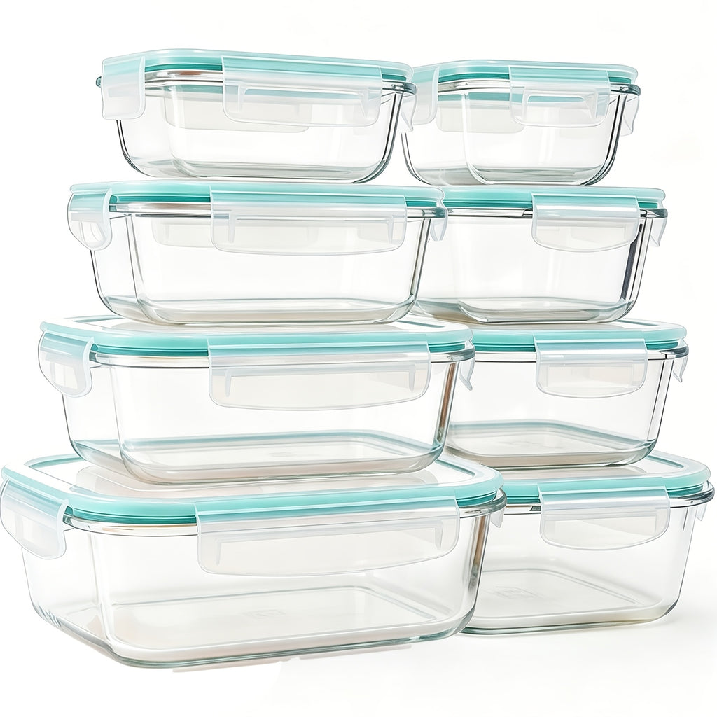 8pcs Glass Food Storage Containers, Ideal for Meal Prep And Kitchen Storage in The Pantry; Leak-Proof, Airtight Glass Lunch Boxes, Suitable for Refrigerators And Dishwashers, Perfect for Lunches at Work