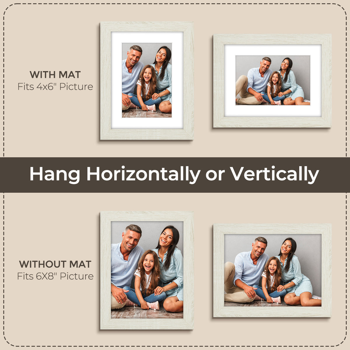 6 Packs 6x8/8x10/9x12/11x14/16x20 Picture Frames Set, Engineered Wood Gallery Wall Frame Set with Plexiglass - Wall Mounting or Tabletop Display