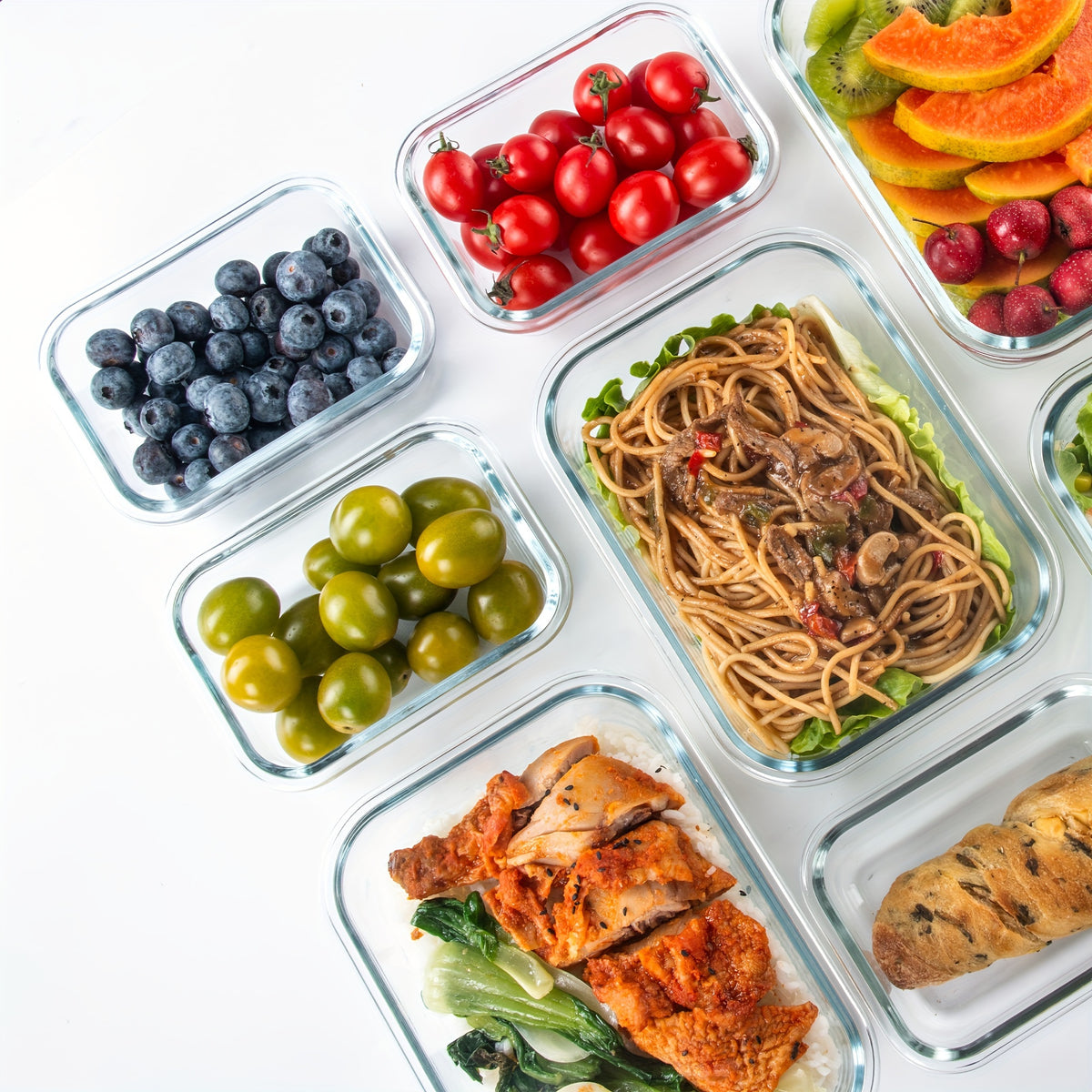 16pcs Sealed Glass Food Storage Containers, Lunch Boxes, Microwave Ovens, Ovens - Perfect For Salads, Fruits, Vegetables, And Sandwiches, Lunch Boxes | Sealed Storage | Durable Glass, Food Storage Containers (8 Lids+8 Containers)