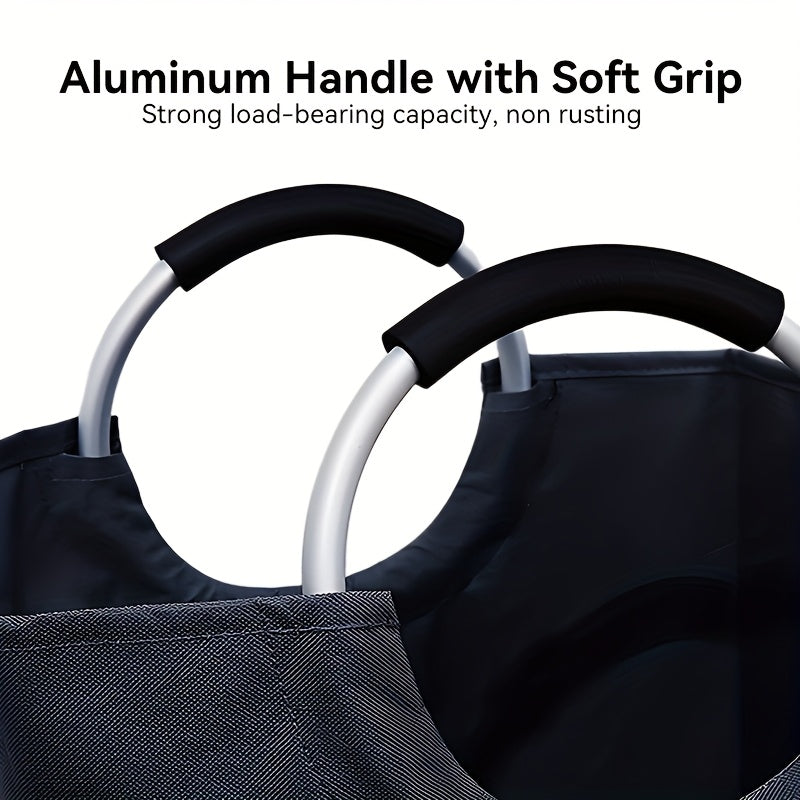 Extra Large Foldable Laundry Basket Hamper Bag (Aluminum Full Loop Handle) - Tall Collapsible Fabric Clothes Bin for Bedroom, Bathroom, College Dorm Storage, Closet Organization & Washing (Space-Saving Design), Laundry Baskets