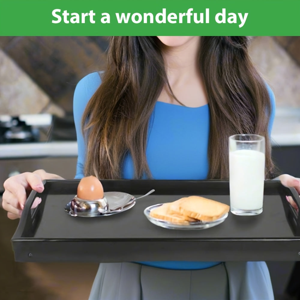 2pcs Bamboo Breakfast Tray with Folding Legs & Handles - Extra Wide Stable Food-Safe Bed Tray Table for Eating, Working, Drawing - Portable Foldable Design for Sofa, Bed, Lazy People, Bedside Table | Natural Look | with 10pcs Paper Plates