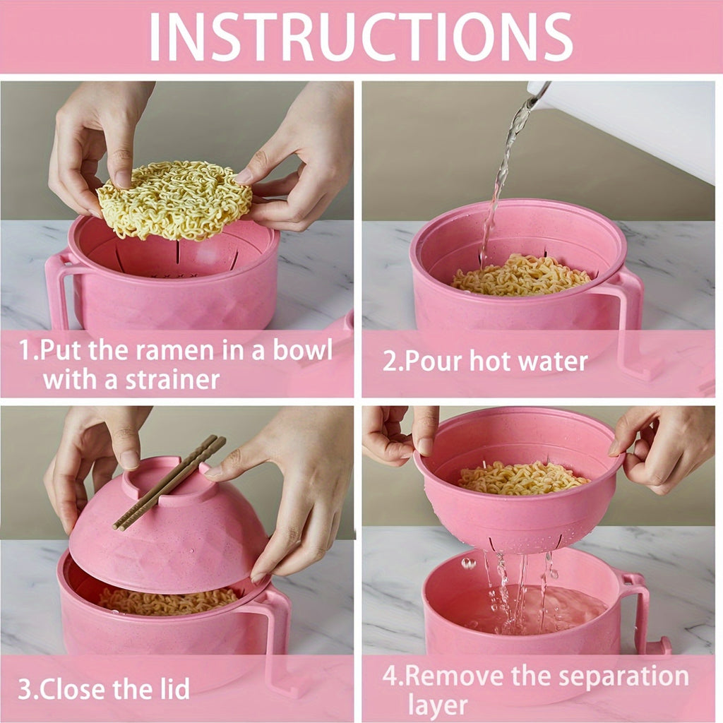 6pcs/Set Microwave Ramen Bowl Set, Ramen Noodle Cooker With Lid & Handle, Perfect For Home, Office, Dorm, Or College Tableware