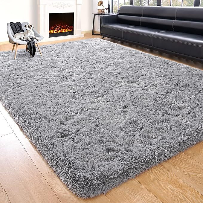 6x9 Shag Area Rug, Soft Fluffy Indoor Floor Carpet in Gray, Coffee, Black and Tie-Dye Gray Options for Living Room, Bedroom and Dorm Decor