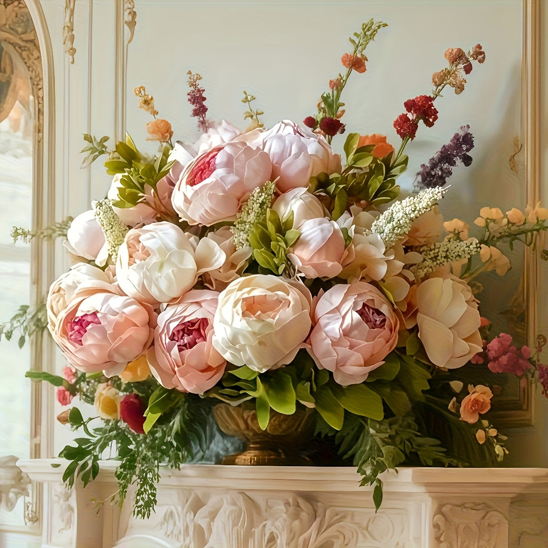 Vintage Faux Peonies, Peonies And Hydrangeas for Bridal Home Decor - Beautiful Floral Centerpiece (rustic, Pink, Green Mix).