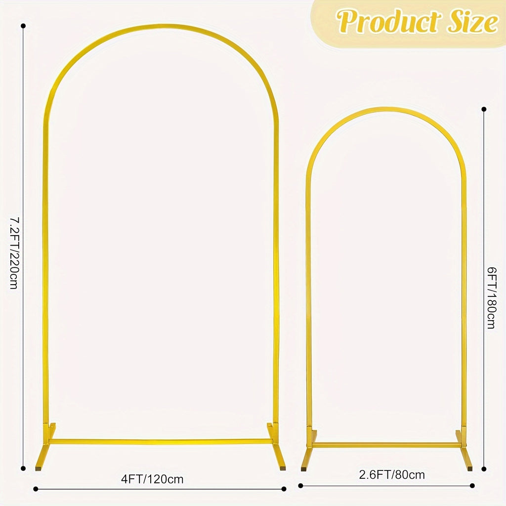 2pcs Heavy Duty Metal Wedding Arch Backdrop Set (7.2Ft And 6Ft) - Sturdy Frame with Golden Powder Coating, Easy to Assemble Balloon Flower Arch for Weddings, Birthdays, Eid And Ramadan Decorations - Indoor/Outdoor Party Decor, Halloween, Christmas