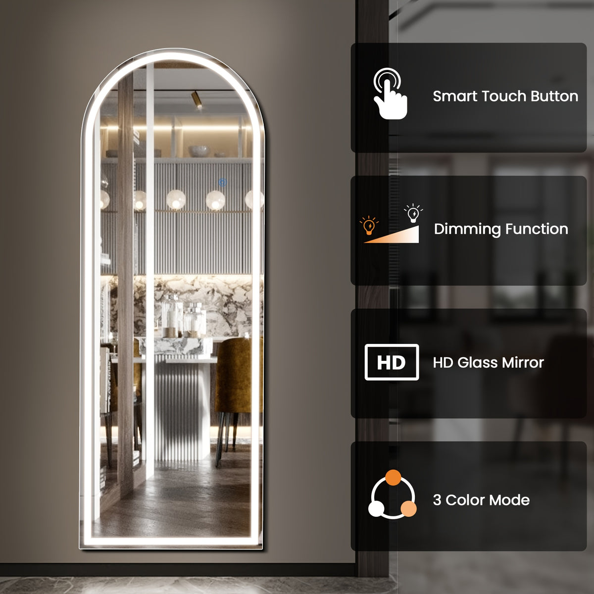 LED Full Body Mirror, LED Makeup Mirror, Full Body Makeup Mirror - Three Levels of Brightness Adjustment, Suitable for Bathrooms, Bedrooms or Living Rooms, Multiple Sizes