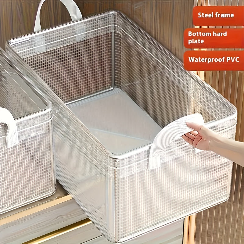 Steel Frame Storage Boxes 6 Pack, Transparent Foldable PVC Closet Organizers with Handles for Clothes, Blankets, Cosmetics and Wardrobe Storage