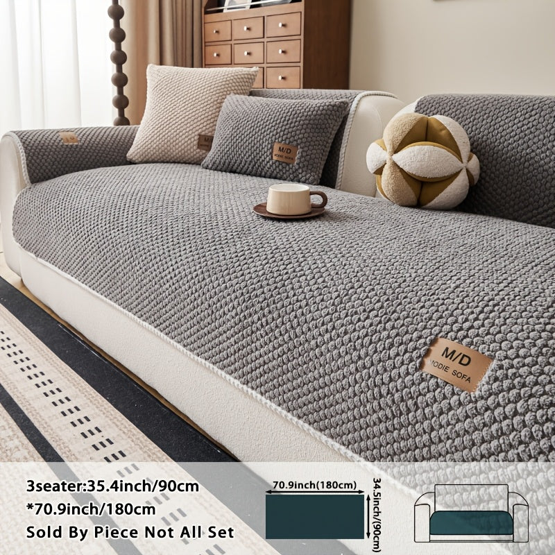 [Plush Sofa Cover] 1pc Bohemian Plush Sofa Cover with Cushion Compatible for Sofa Types, Fit Sofa Cover Suitable for Single/Double/Triple/Quad Sofas, Machine Washable Pet-Friendly Cover for Cats & Dogs, Warm Cushion Pad for