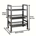 Rolling Storage Shelf with Side Baskets, Adjustable Metal Organizer Rack on Wheels for Kitchen, Pantry, Bathroom, Closet and Home Office
