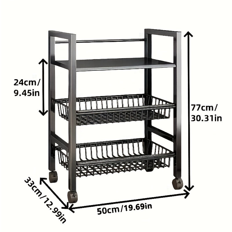 1pc Movable Storage Rack, Adjustable Kitchen Shelf with Baskets, Kitchen Organizer And Storage, Metal Shelf Rack with Wheels, Suitable for Garage, Pantry, Bathroom, Closet, Warm House Gift, New Home, Standing Shelf, Utility Racks