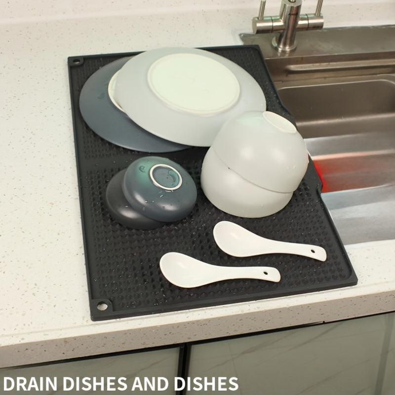 Extra-large Kitchen Splash-proof and Drying Pad - 17.72x12.2 Inches Heat Resistant up to 446°F/230°C, Anti-slip Countertop Pad, Drain Hole, Sink, Stove, Countertop Drying Pad - Easy to Clean, Dishwasher Safe, Space-saving Design