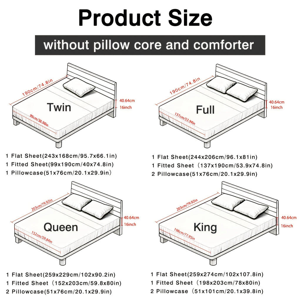 3/4pcs Bamboo Bed Sheet Set with Pillowcases, 16" Deep Pockets Soft Breathable Fitted Sheet, Queen King Size Bed Sheets, Bedroom Home Decor Bedding for Daily Use