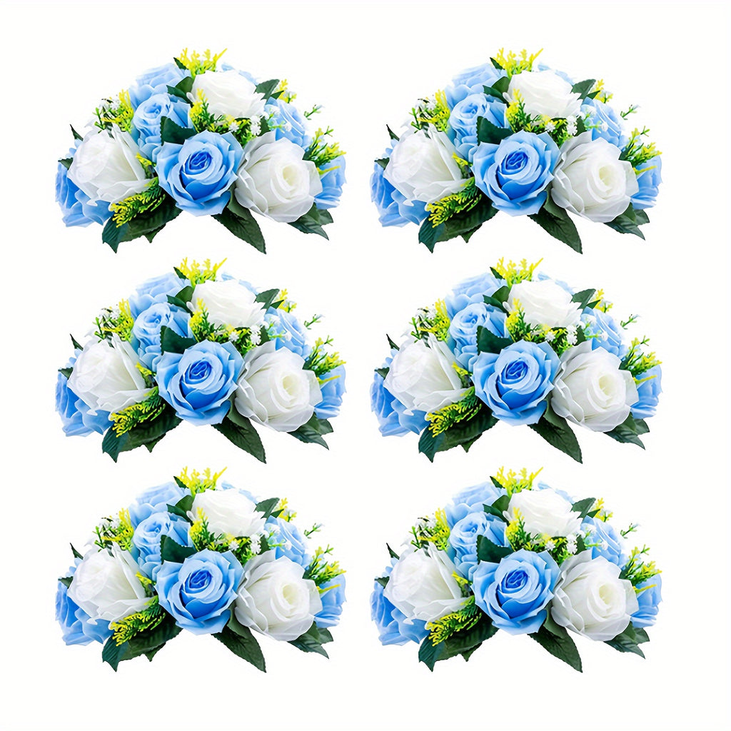 Pack Of 6 Artificial Flower Ball Arrangement Bouquets, Plastic Roses With Base, Fake Wedding Rose Flower Ball Centerpieces, Fake Flower Balls For Wedding Centerpiece Flower Racks For Party Valentine's Day Home Décor Table DIY Flower Decorations