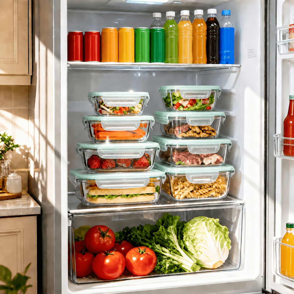 24/16pcs (12/8 Lids+12/8 Containers) Sealed Glass Food Storage Container, Outdoor Picnic, Lunch Box, Microwave, Oven, Perfect For Salads, Fruits, Vegetables, And Sandwiches, Lunch Box | Sealed Storage | Durable Glass, Food Storage Container