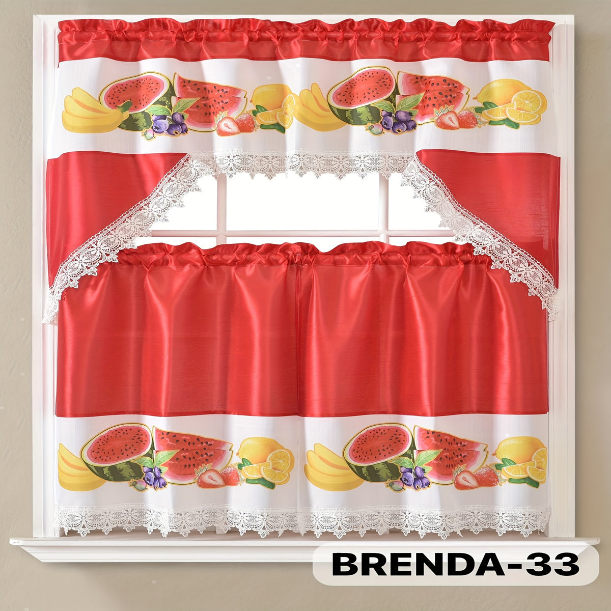 3pcs Bamboo Embroidered Kitchen Curtain Set, Floral Embroidery, Lightweight and Soft, Easy Care, Machine Washable, Satin Fabric, Embroidered