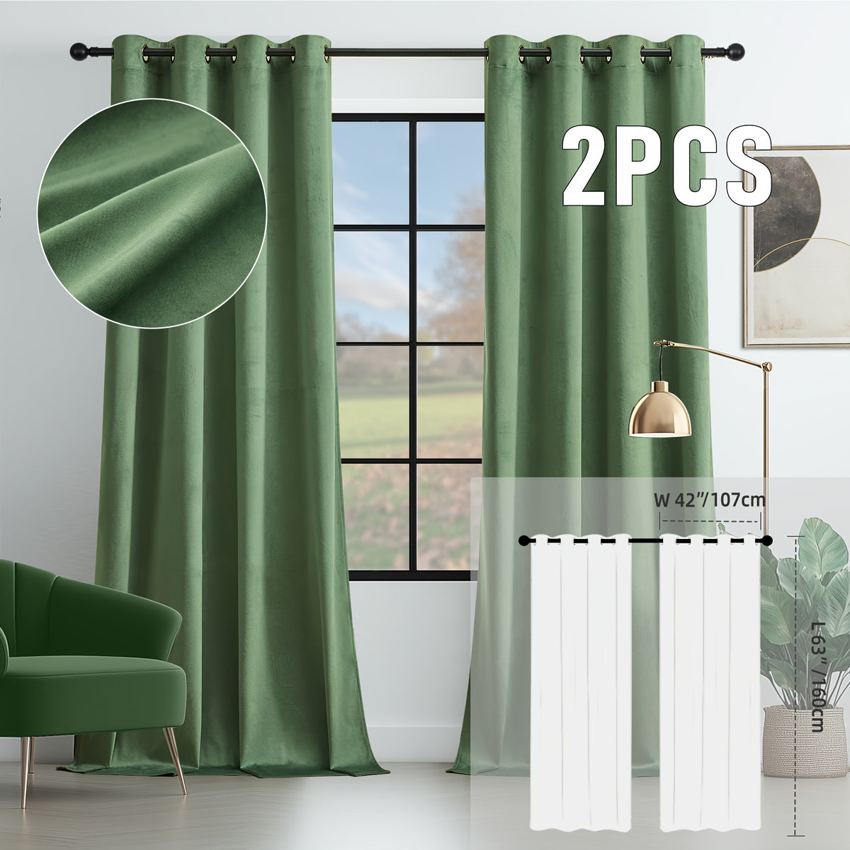 2pcs Velvet Room Darkening Curtains | Vintage Soundproof and Thermal Insulated, Elegant Soft Velvet Grommet Top Curtains for Living Room and Bedroom, Unlined, Solid Color, Fashionable Valentine'S Day Décor
