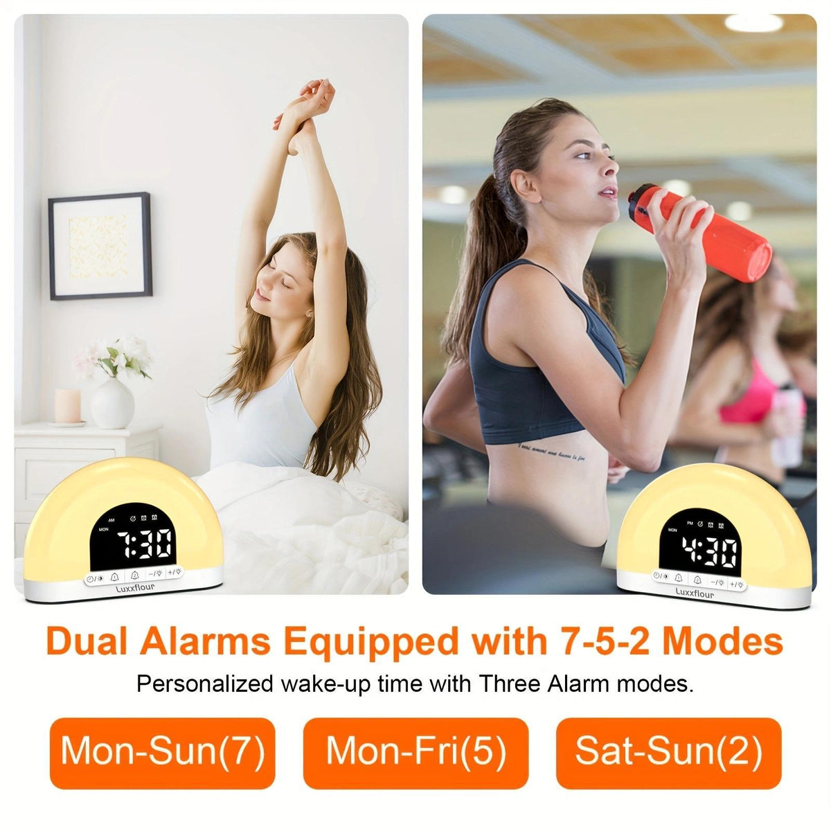 Luxxflour Sunrise Alarm Clock Light Atmosphere Lamp Dual Alarm Clock and Weekday Mode