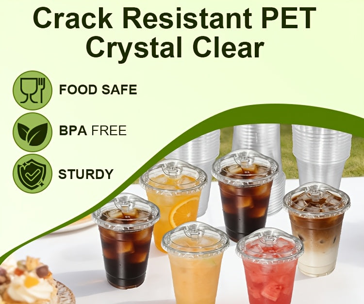 [100pcs]Clear Plastic Mug with Slanted Lid - Disposable Iced Coffee Cup, Smoothie & Cold Drink Storage Container - PET Crystal Party Mug - Perfect Choice for Mother's Day, Halloween, Christmas, Thanksgiving, Small Parties And Family Gatherings