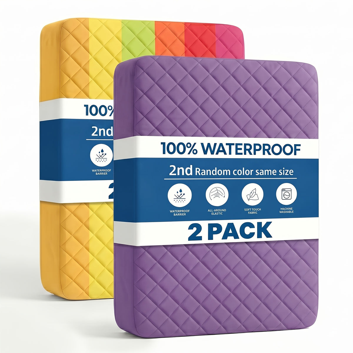 Buy 1 Get 1 Free 2pcs Waterproof Deep Pocket Mattress Protector, Quilted Breathable All-Season Fitted Sheet, Solid Color Quilted Bed Cover with Deep Pocket, 1 Select Color+ 1 Random Color for Home Hotel Ideal Gift