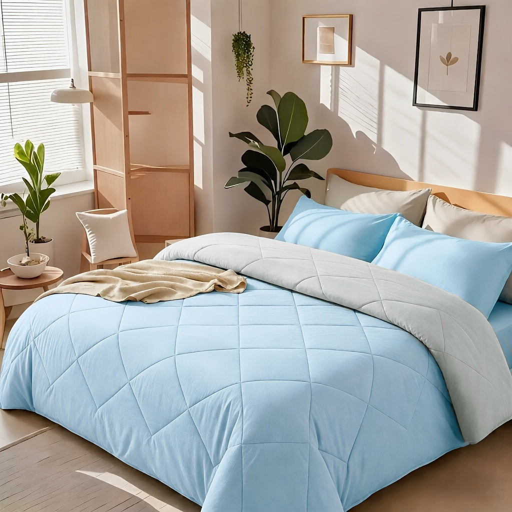2/3pcs Solid Color Rhombus Grid Queen/King Size Bedding Set Soft, Comfortable, Fluffy Microfiber Filling Lightweight Breathable Fabric Easy Care All Season Use Includes Comforter Pillowcases Luxury Quality
