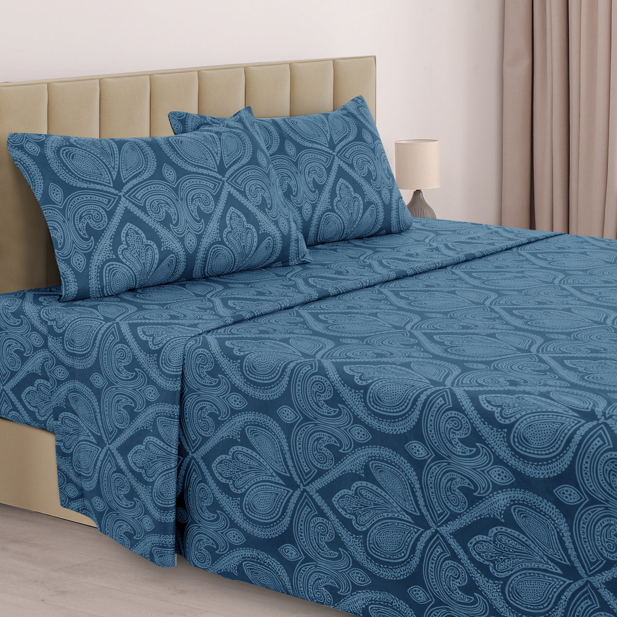 Paisley Bed Sheet Set, Soft Double Brushed Microfiber Bedding with 16-Inch Deep Pocket Fitted Sheet and Pillowcases in Six Sizes for Bedroom Comfort