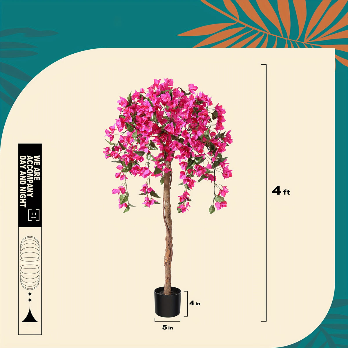 Artificial Bougainvillea Flowers Tree, Faux Potted Plants with Wood Trunk And Pink Flowers for Housewarming Decor Gift