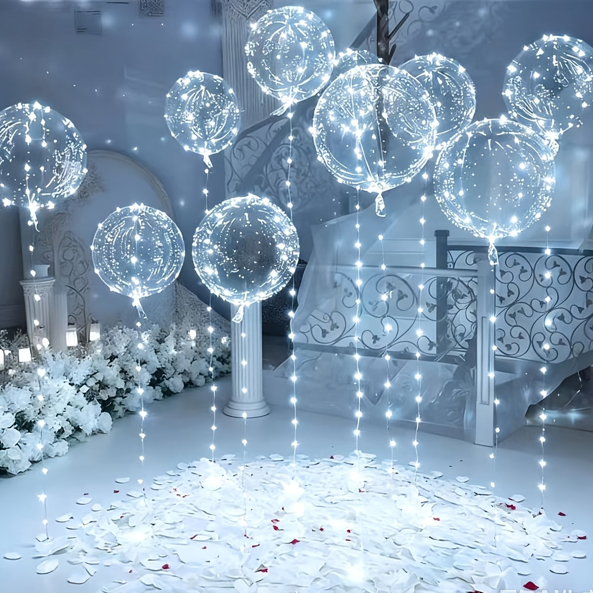 20pcs (10PCS LED Lights with 10pcs LED Light Up Bobo Balloons)String Lights Transparent Balloons for Birthday Wedding Christmas Party Easter Mother's Day Graduation Halloween Decor Decorations. 2*AA Batteries And Helium Not Included,Suitable