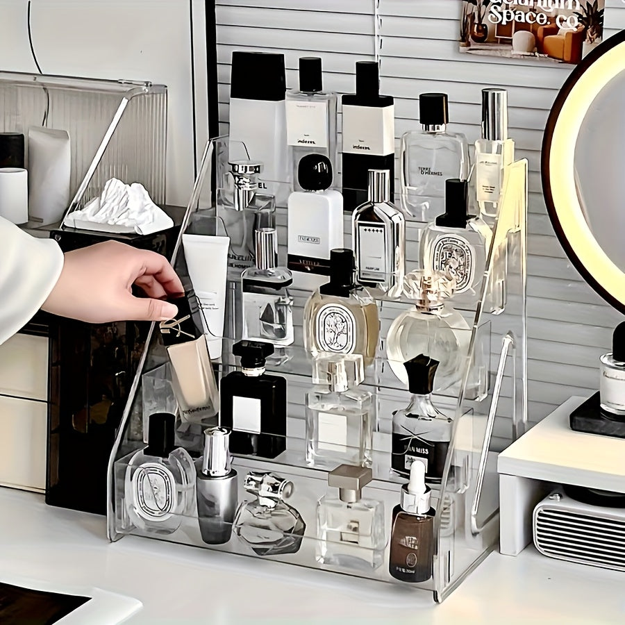 1 Set 5-Tier Clear Acrylic Perfume Storage Box, Multi-Tier Transparent Cosmetic & Skincare Organizer, Compact Countertop Display Shelf for Vanity, Stylish Lightweight Sturdy Perfume Cabinet, Vanity Tray, Home Storage for Beauty Enthusiasts