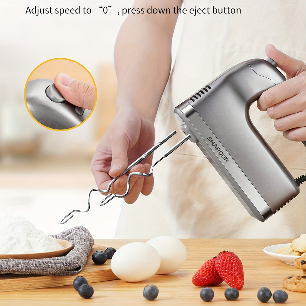 Hand Mixer, Handheld Mixer with Storage Case 5-Speed Plus Turbo Hand Mixer Electric with 5 Stainless Steel Attachments(2 Beaters, 2 Dough Hooks And 1 Whisk), Silver