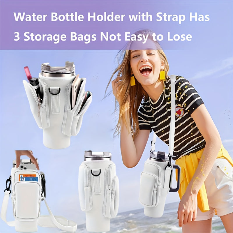 A Water Bottle Organizer With A Phone Pocket, Suitable For Men And Women, Can Accommodate A 40 Oz Stainless Steel Mug. The Adjustable Pouch Makes It A Perfect Gift Or Water Bottle Accessory For Stainless Steel Water Bottles