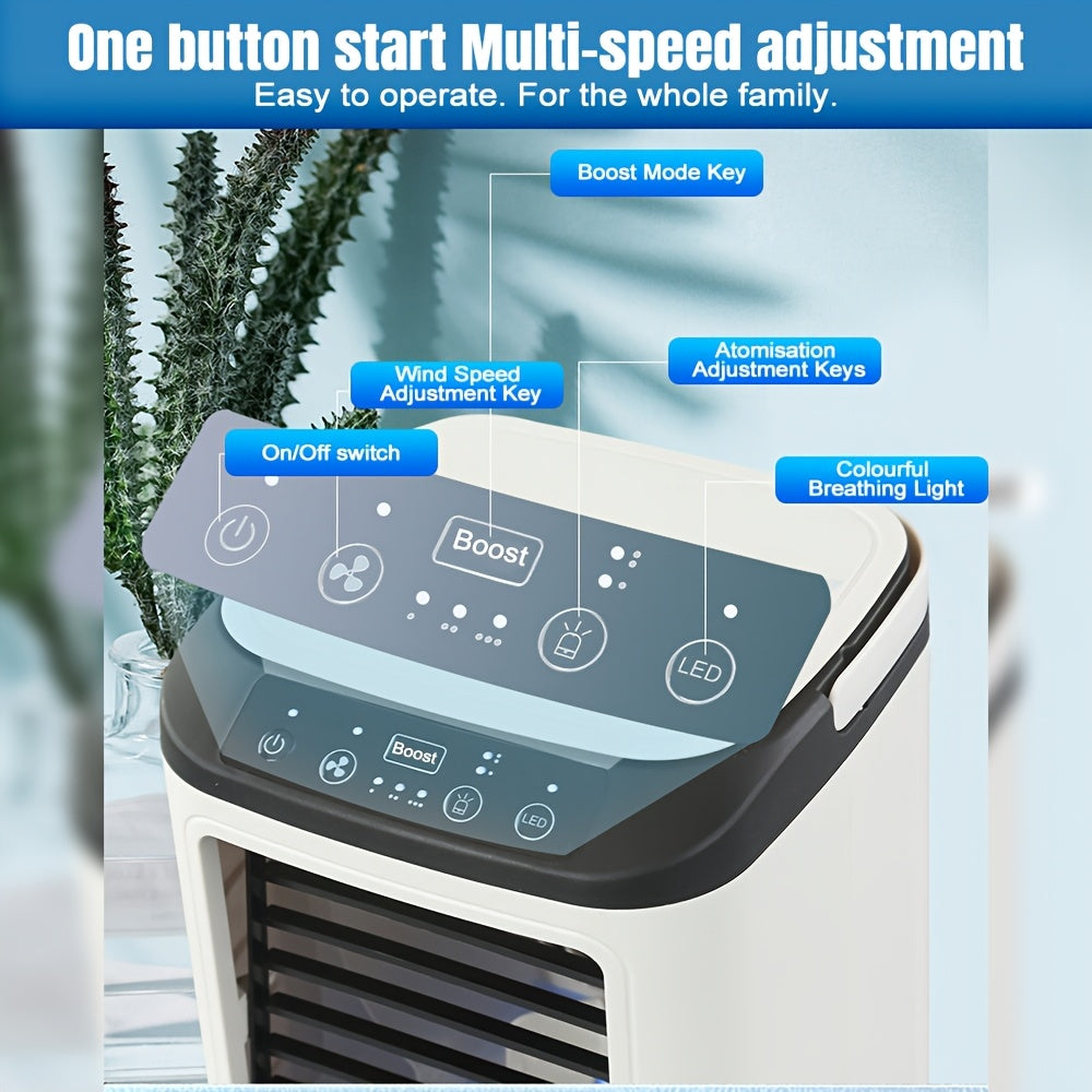 Portable Spray Fan, USB Personal Electric Fan, 3-speed Adjustable Wind Speed, Indoor And Outdoor, With Humidification Function, Ambient LED Light, Compact Design Suitable For Office, Home, Camping