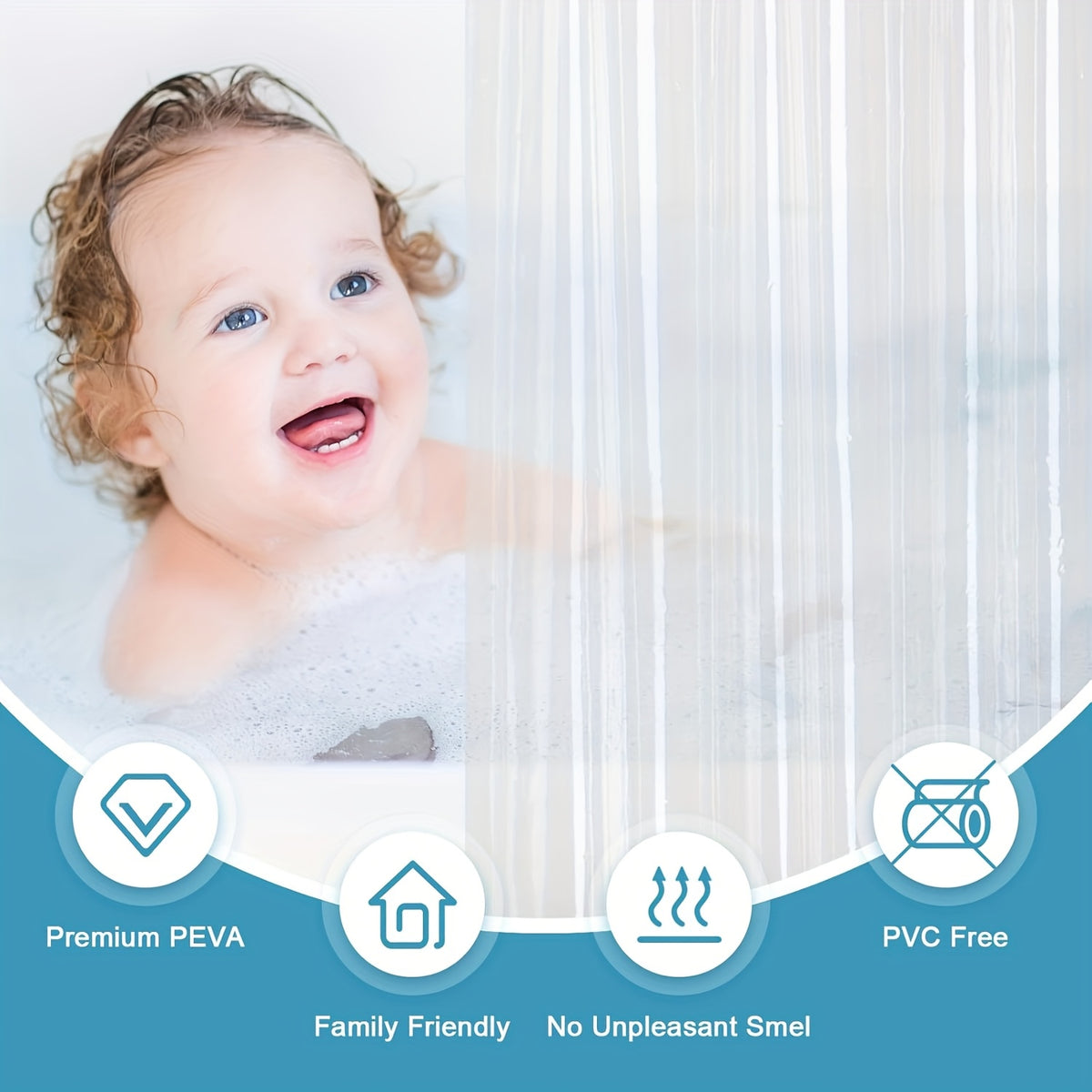 Bathroom Shower Curtain Plastic Shower Curtain Premium PEVA with Rust-Proof Grommets Clear 10G Bathroom Additions 80X80. Randomly Send Clothes Hooks