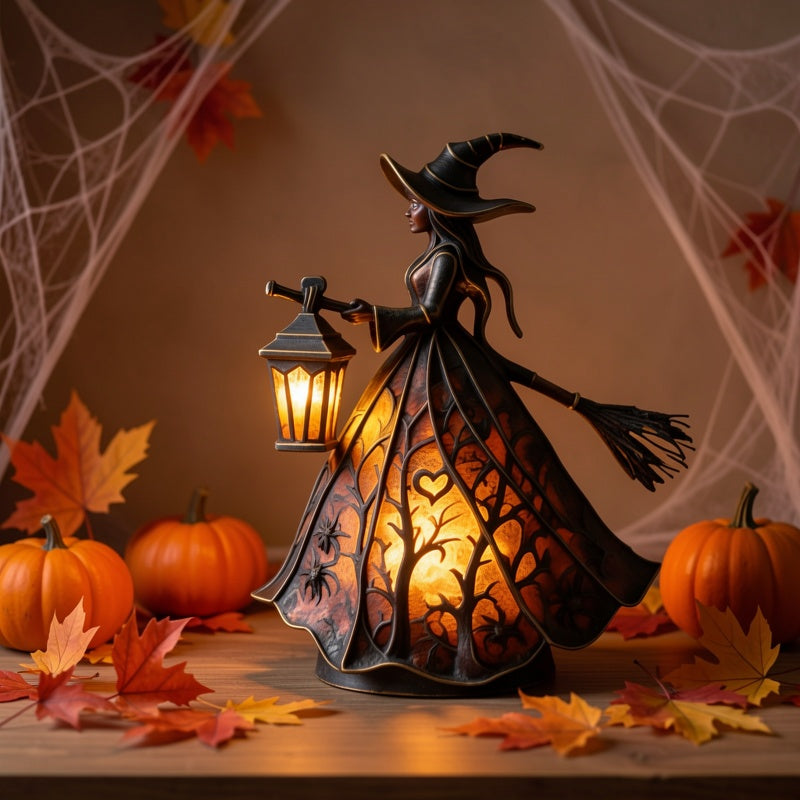 3D Halloween Witch Lamp Gothic Halloween Small Witch Lamp Statue Resin Decoration, Warm-Toned And Interesting Style, Table Lamp, Suitable for Home Decoration, Witch Statue with Lamp, Can Be Used As Bedside Lamp Or Table Decoration